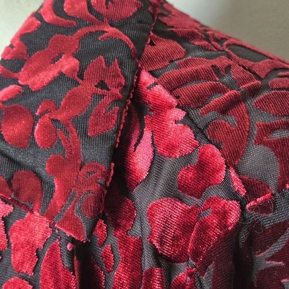 Ultra Pink Velvet Burnout Fairy Witchy Gothic Edgy Button Down  Flare Sleeve Top - Picture 12 of 15